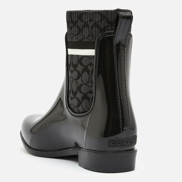 NWOB COACH Rivington Signature Knit Waterproof Chelsea Rain Boot in Black Size 5 - Picture 5 of 13